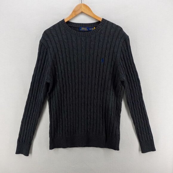Polo Ralph Lauren Cable Knit Knitted Slim Fit Sweatshirt Grey XXL - Picture 9 of 12